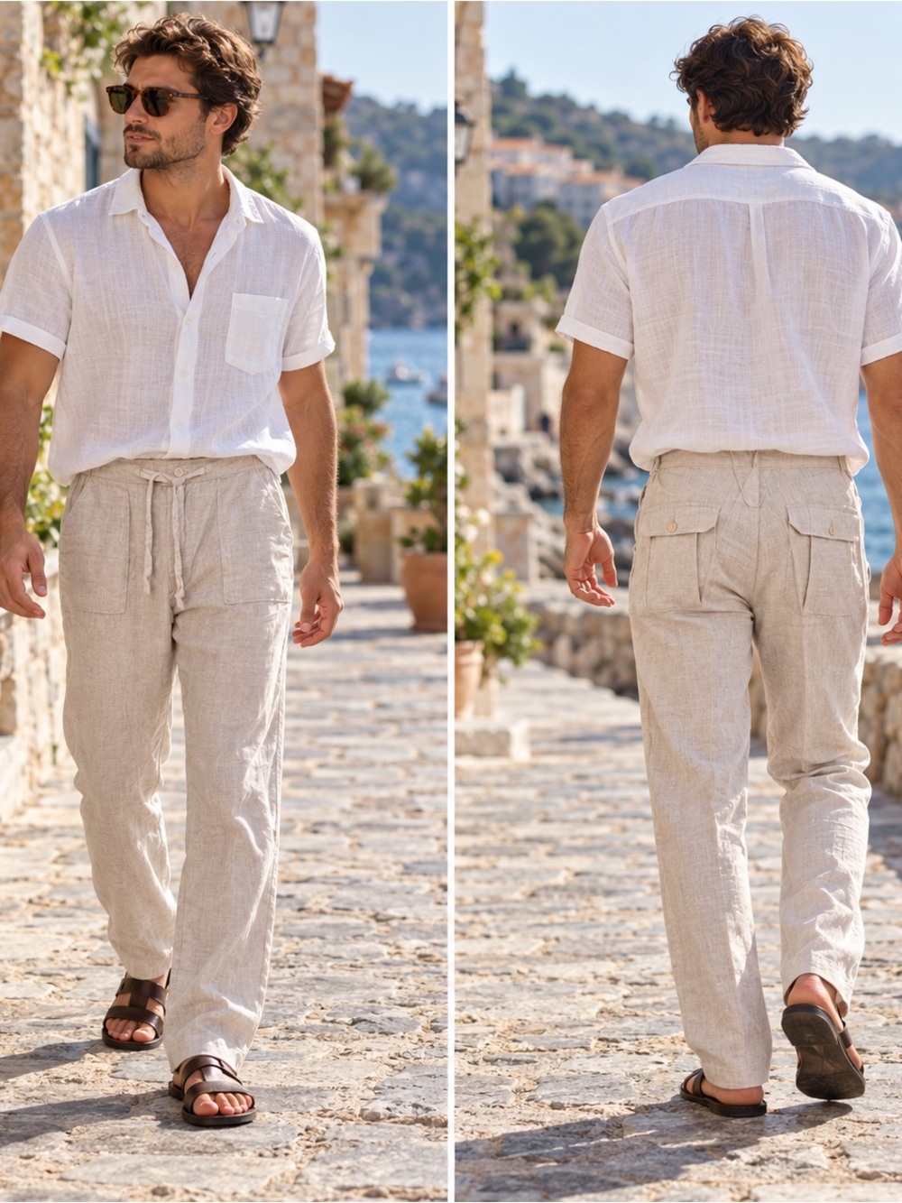 Bohio Men's Large Linen Drawstring Pants Large Natural Beige Beach Resort
